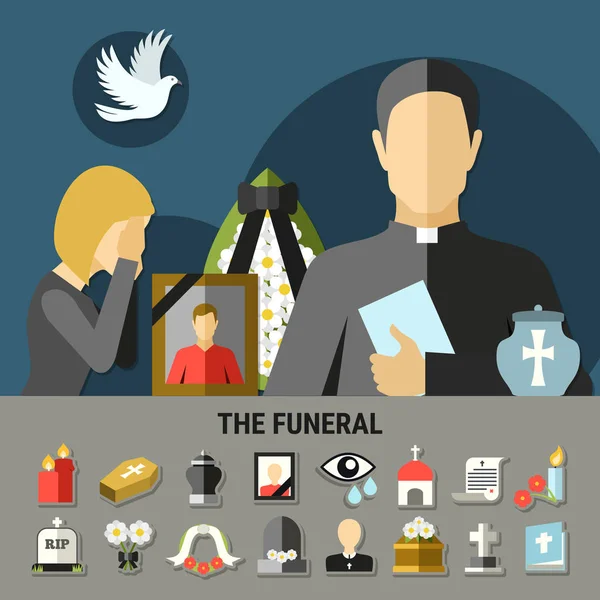 Composición de funeral y luto — Vector de stock