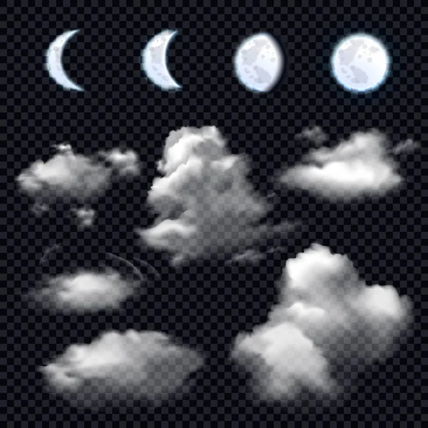 Moon And Clouds On Transparent Background — Stock Vector
