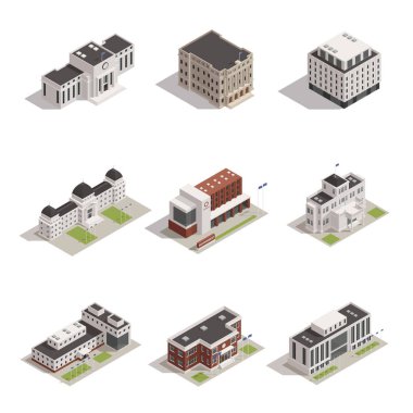Hükümet binaları izometrik Icons Set