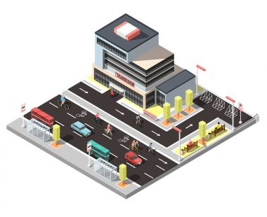 İzometrik şehir Oluşturucu bisiklet trafik ile 