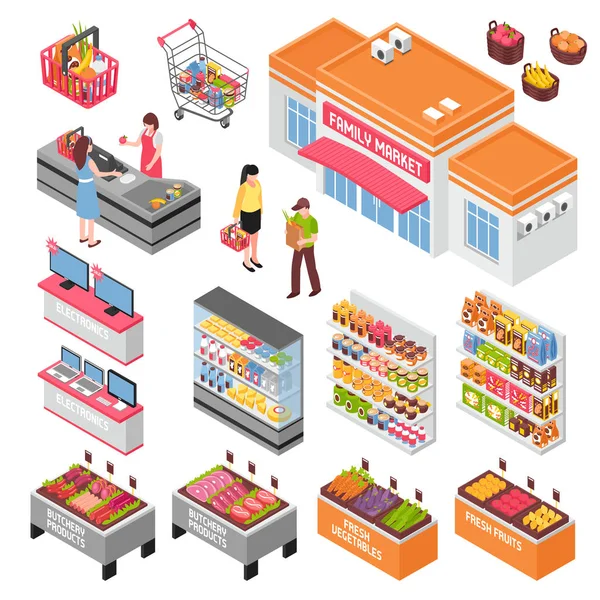 Supermarket Isometric Set — Stock Vector