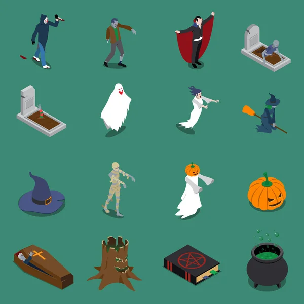 Conjunto de ícones isométricos de Halloween de monstro —  Vetores de Stock