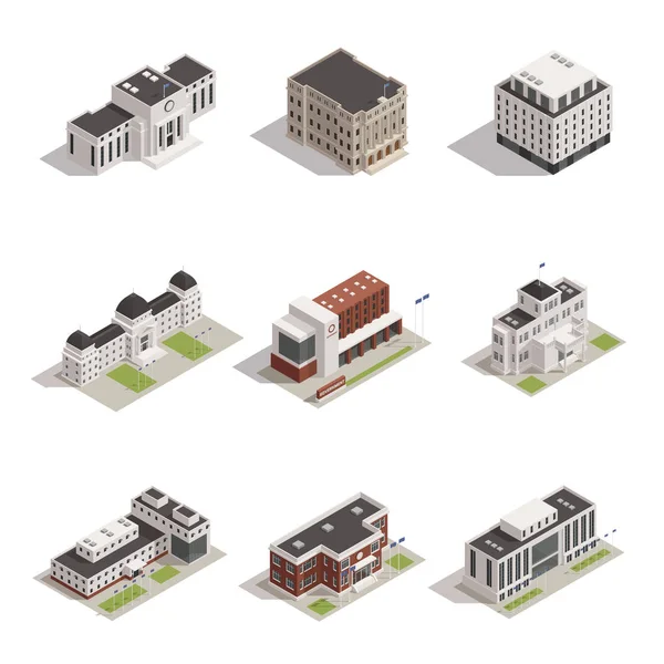 Conjunto de ícones isométricos de edifícios governamentais — Vetor de Stock