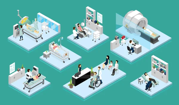 Doctor And Patient Isometric Compositions — Stock Vector