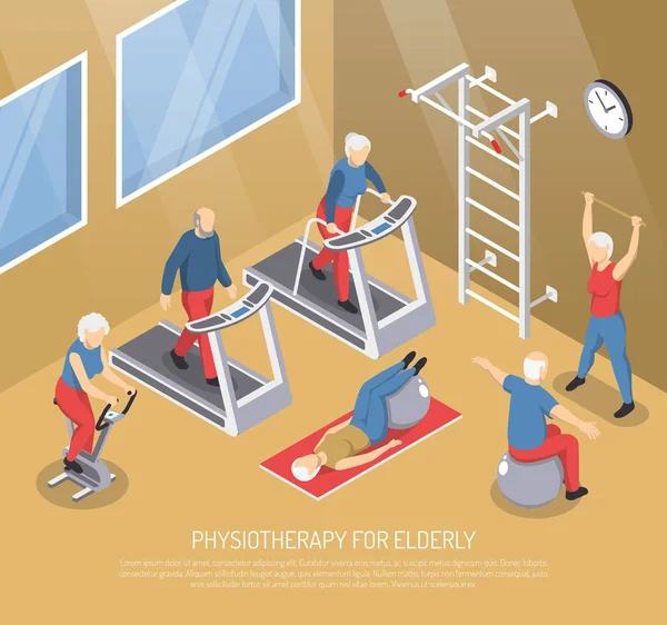 Physiotherapy For Elderly Isometric Vector Illustration — Stock Vector