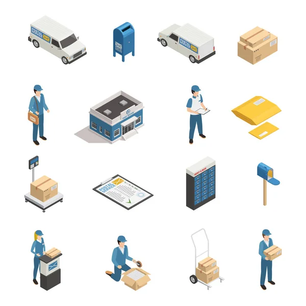 Conjunto de ícones isométricos de serviço postal —  Vetores de Stock