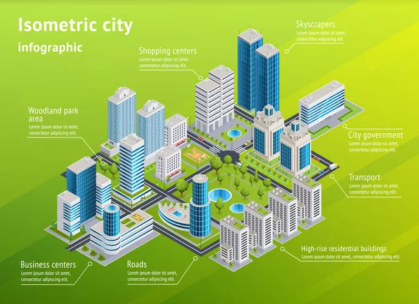 Infrastruttura urbana Infografica isometrica — Vettoriale Stock