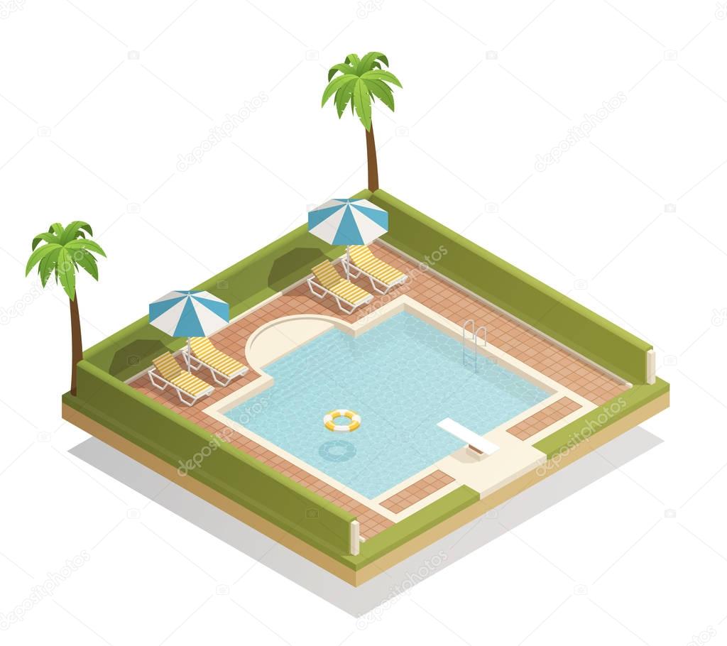 Swimming Pool Outdoor Isometric Composition 