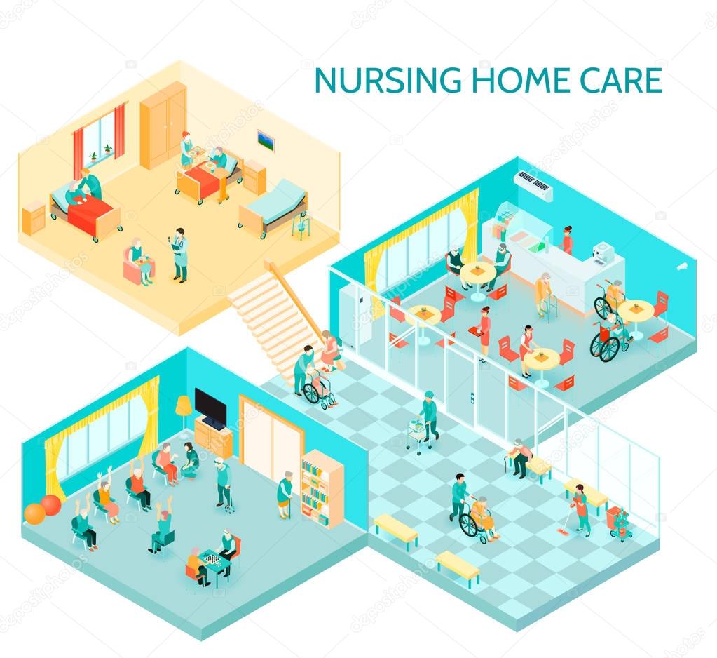 Nursing Home Care Isometric Composition 