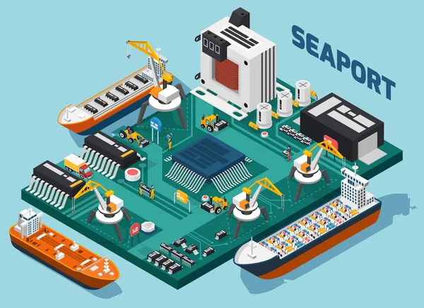 Semiconductor Electronic Components izometryczny Seaport skład — Wektor stockowy