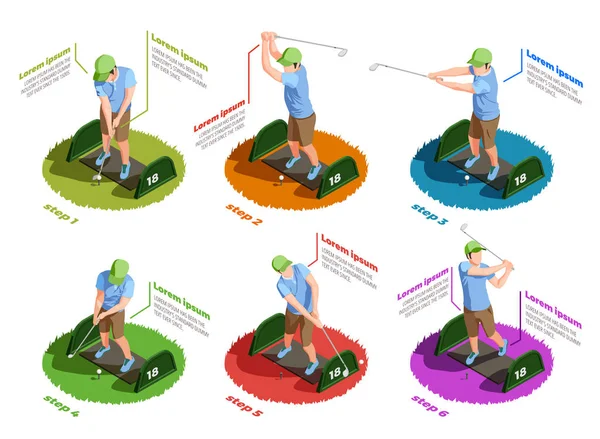Jugadores de golf Iconos aislados isométricos — Archivo Imágenes Vectoriales