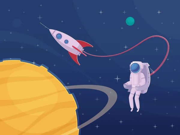 Cartel de dibujos animados de actividad extravehicular de astronauta — Vector de stock