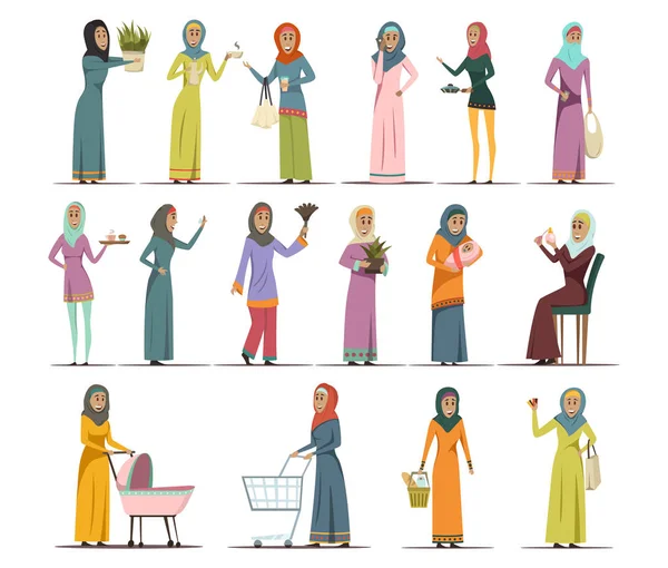 Mulher árabe ícones conjunto —  Vetores de Stock