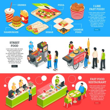 Fast Food izometrik afiş kümesi