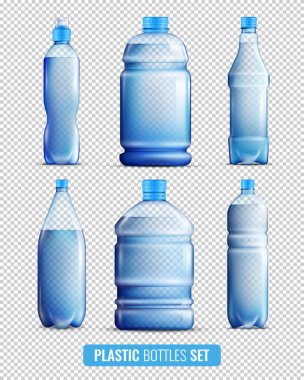 Plastik şişe şeffaf simge seti