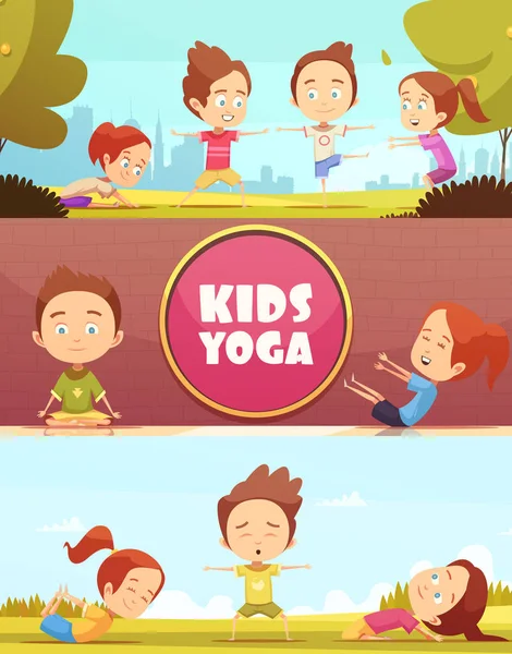 Banners horizontales de yoga para niños — Vector de stock