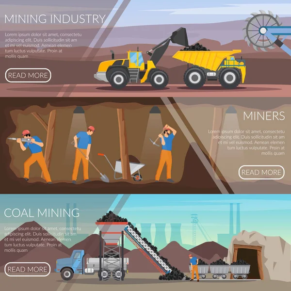 Горизонтальные плоские баннеры горнодобывающей промышленности — стоковый вектор