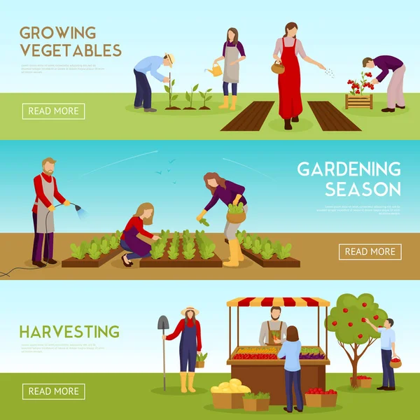 Gartensaison horizontal Banner gesetzt — Stockvektor