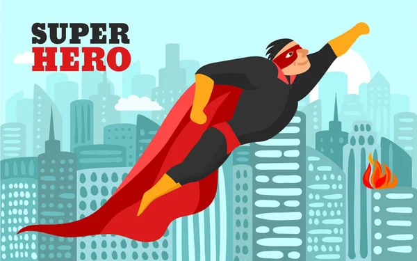 Супергерой в городе — стоковый вектор