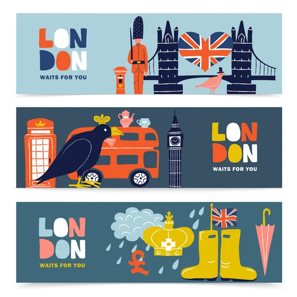 London vízszintes bannerek készlet — Stock Vector