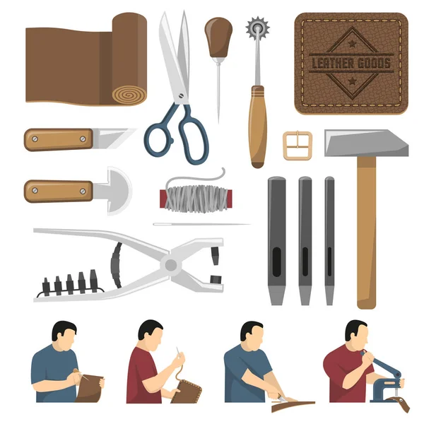 Skinner narzędzia zestaw ikon dekoracyjne — Wektor stockowy