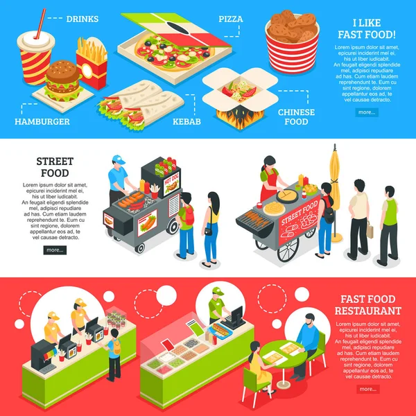 Fast Food Isométrico Banners Set —  Vetores de Stock