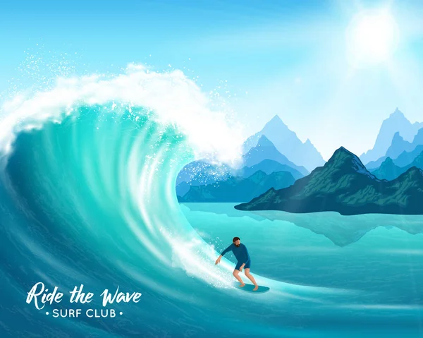 Surfař a velkou vlnu ilustrace — Stockový vektor