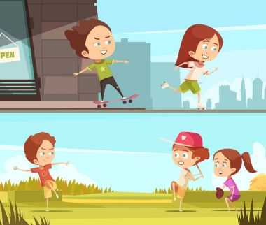 Çocuklar açık havada yatay Banner spor