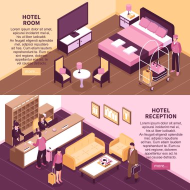 Renkli izometrik Hotel afiş kümesi