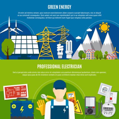 Elektrikçi ve temiz enerji düz afiş