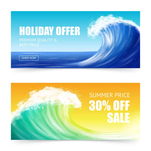 Vakantie aanbieding en Big Wave Banners — Stockvector