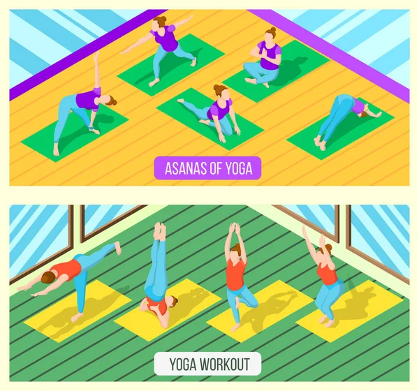 Bannières de yoga isométriques — Image vectorielle