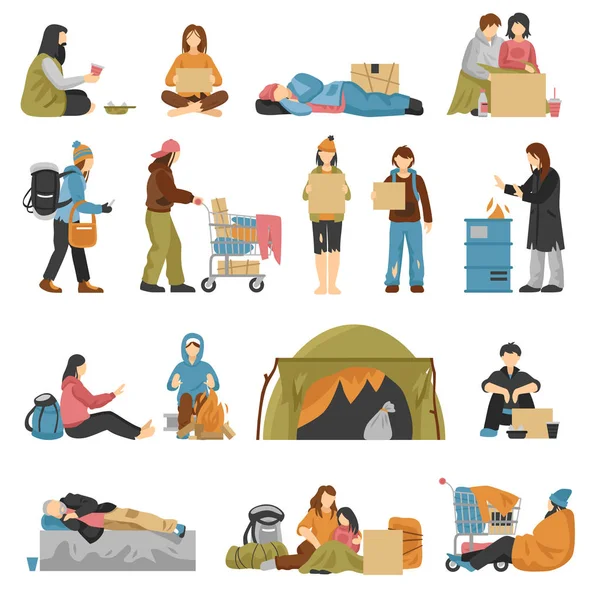 Set de personas sin hogar — Vector de stock