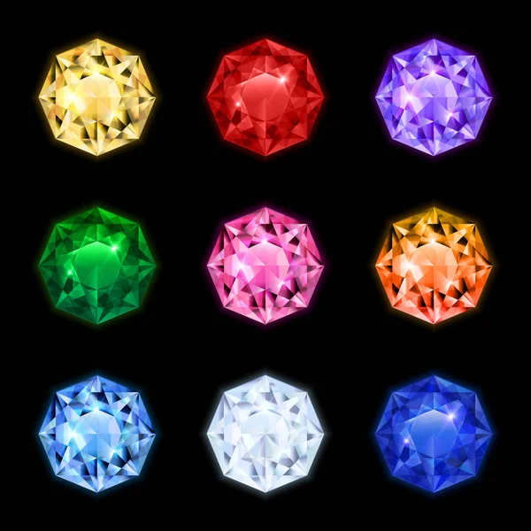 Realistische Diamant Edelstein Ikone Set — Stockvektor