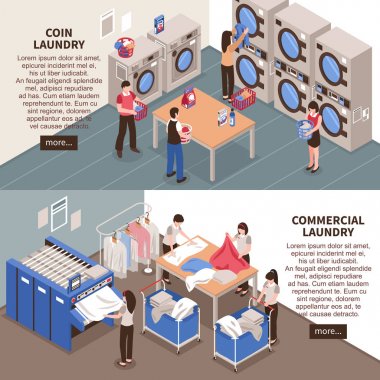 Çamaşırhane yatay afiş kümesi