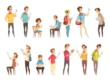 Gençler Retro karikatür Icons Set