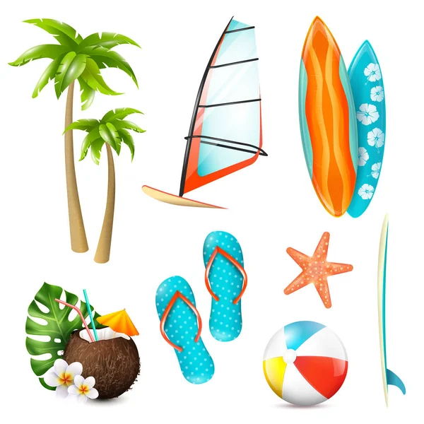 Summer Surf Vacation Items Set — Stock Vector