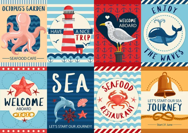 Nautical Banners And Posters Set — Stock Vector