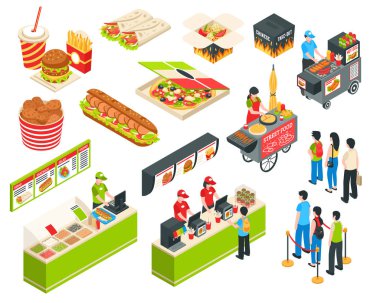 Fast Food izometrik Icons Set