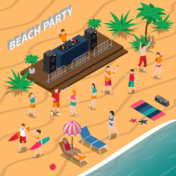 Beach Party izometrikus összetétele — Stock Vector