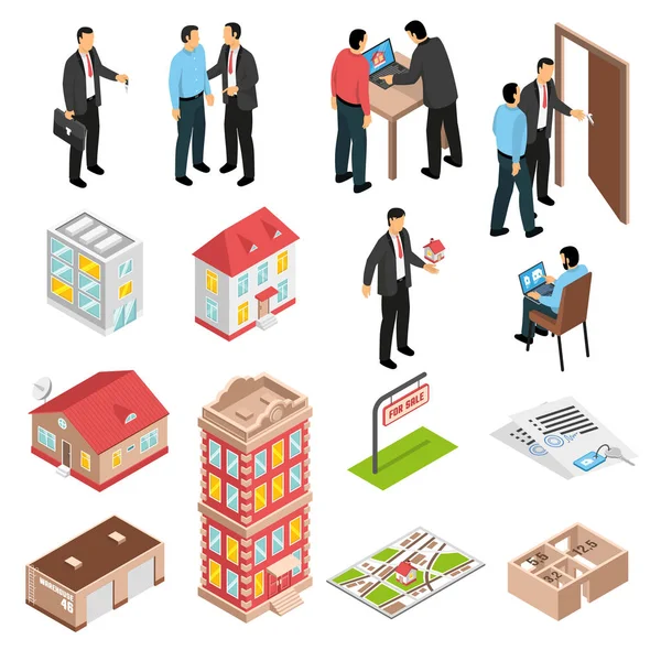 Real Estate Agency Isometric Set — Stock Vector