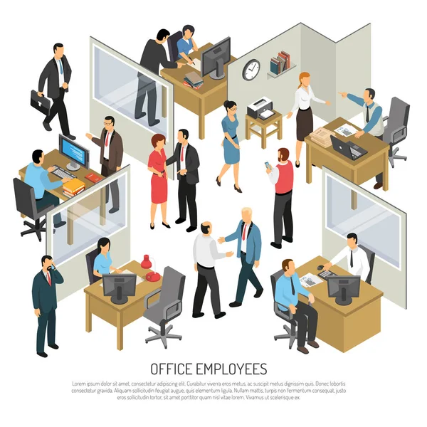 Employees In Office Design Concept — Stock Vector