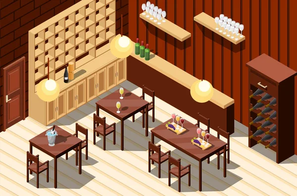 Restaurant à vin Isometric Intérieur — Image vectorielle