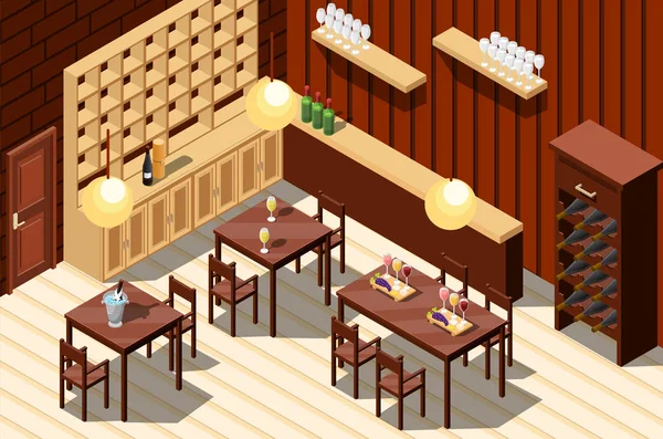 Wine Restaurant Isometric Interior - Stok Vektor