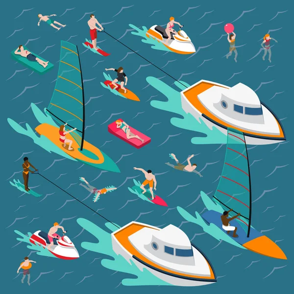 Water Sports Colored People Composition — Stock Vector