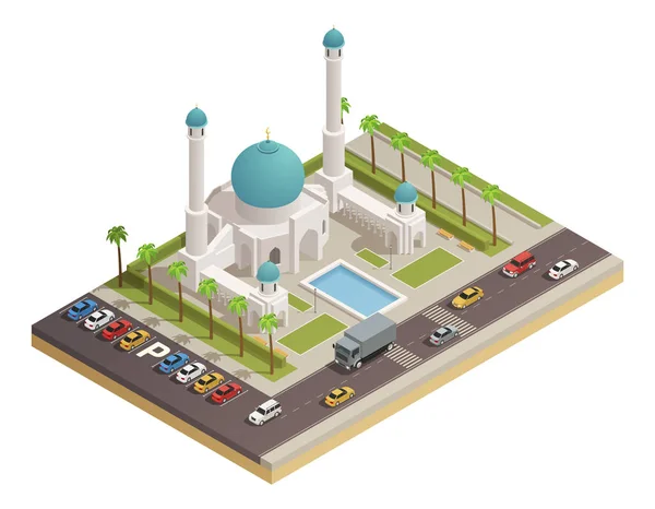 Mosquée Minaret Bâtiment Composition isométrique — Image vectorielle
