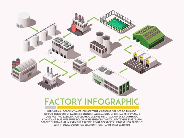 Infográficos isométricos de fábrica — Vetor de Stock