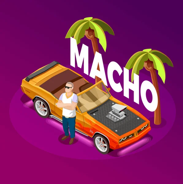 Macho muž luxusních aut izometrické obrázek — Stockový vektor