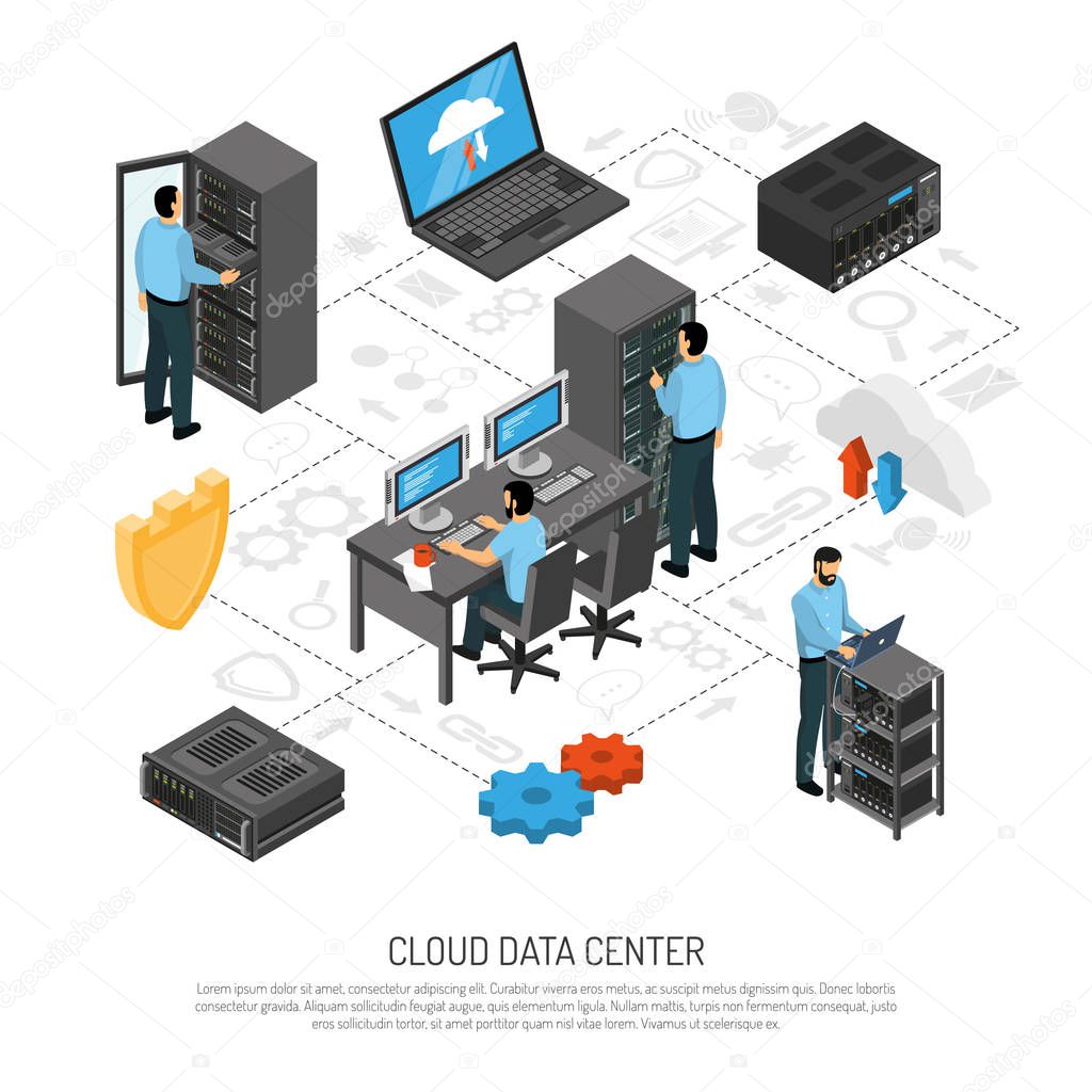 Cloud Data Center Isometric Flowchart