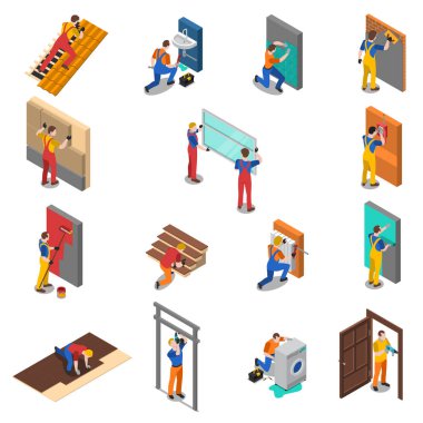 Ev onarım çalışan insanlar Icon Set